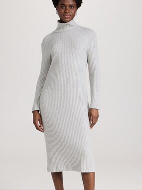 Donni Sweater Rib Turtleneck Knit Midi Dress - Light Gray